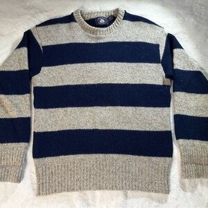 Vintage Striped Navy and Tan Men's Sweater
